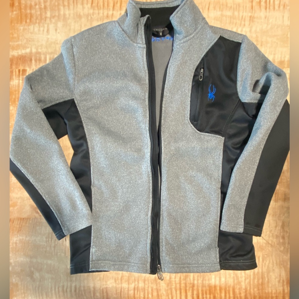 Spyder Bandit Full Zip Stryke Jacket Grey/Black w Blue Embroidery Logo Sz XL Boy
